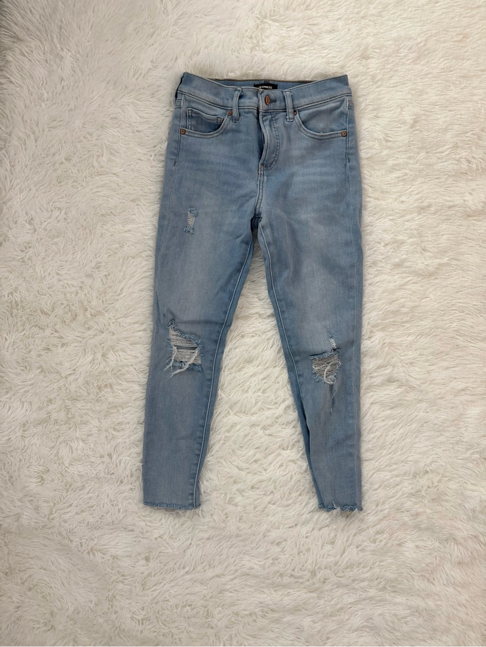 EXPRESS Women Skinny Mid Rise Jeans Distressed Size 2/S Blue Denim 27x23 Crop